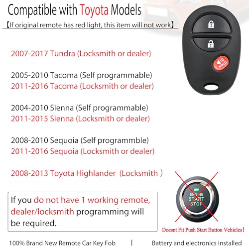 MechanMagic Key Fob Remote Replacement Fits for Toyota Tundra Tacoma Sienna Sequoia Highlander 2007 2008 2009 2010 2011 2012 2013 GQ43VT20T Keyless Entry Remote Control 89742-AE010 AE011 3Button - Image 3