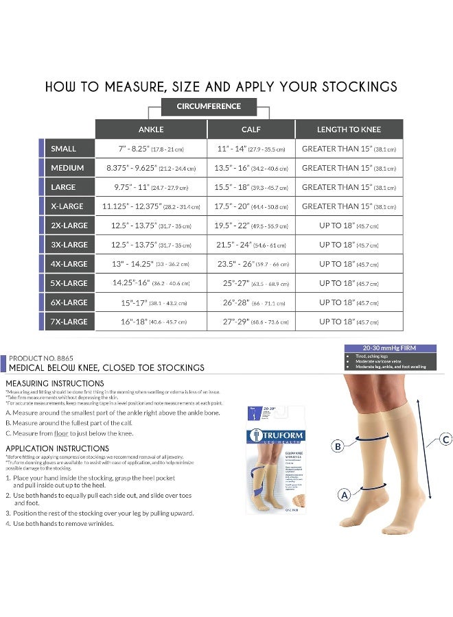 Truform Truform 20-30 mmHg Compression Stockings for Men and Women, Knee High Length, Closed Toe, Beige, Large - Image 2