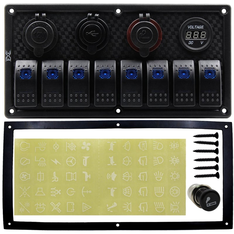 FXC Purishion 8 Gang Rocker Switch Panel with Dual USB & Power Socket 12V-24V for Car Marine Boat Trailer (S8230)?- - Image 2