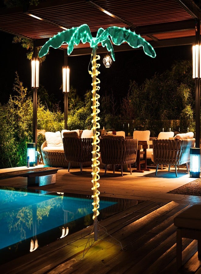 VINGLI 5FT Lighted Palm Tree for Outside Patio Christmas Trees for Outdoor Decorations LED Artificial Palm Tree for Pool Lawn Party - Image 2