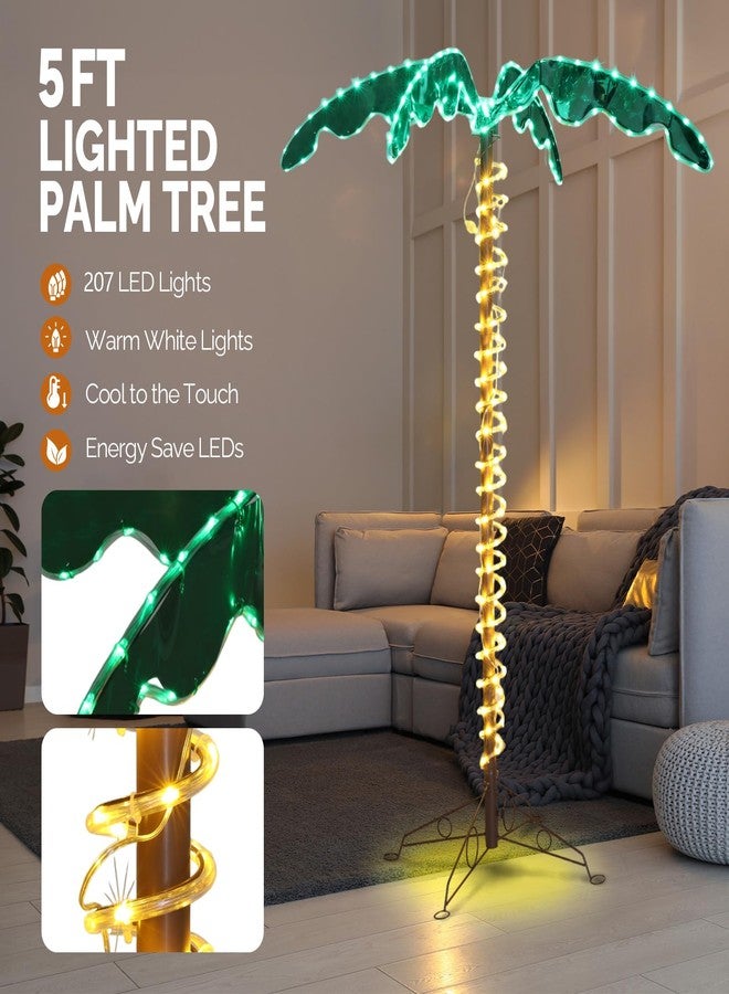 VINGLI 5FT Lighted Palm Tree for Outside Patio Christmas Trees for Outdoor Decorations LED Artificial Palm Tree for Pool Lawn Party - Image 4