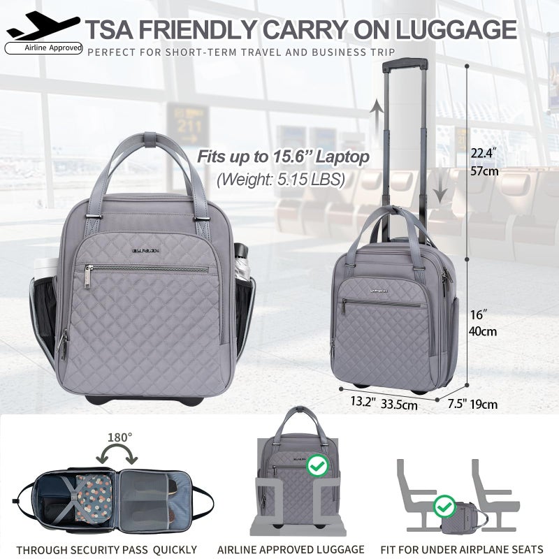 EMPSIGN Underseat Carry On Wheeled - 16" Carry on Bag with Wheels Multi-functional Lightweight Rolling Bag Overnight Weekender Small Suitcase for Women Men Travel Business, Dark Grey - Image 2