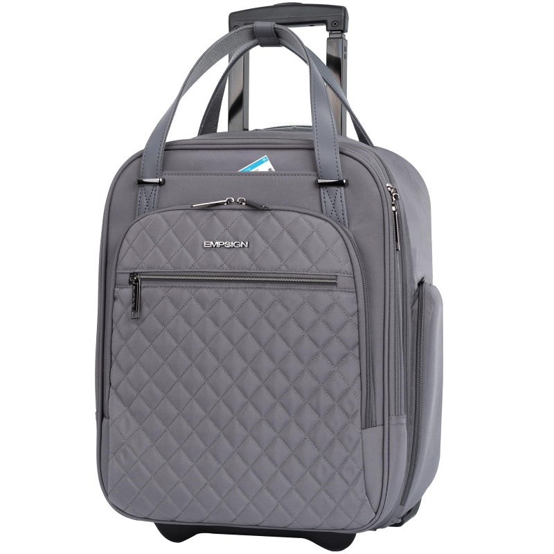EMPSIGN Underseat Carry On Wheeled - 16" Carry on Bag with Wheels Multi-functional Lightweight Rolling Bag Overnight Weekender Small Suitcase for Women Men Travel Business, Dark Grey - Image 1