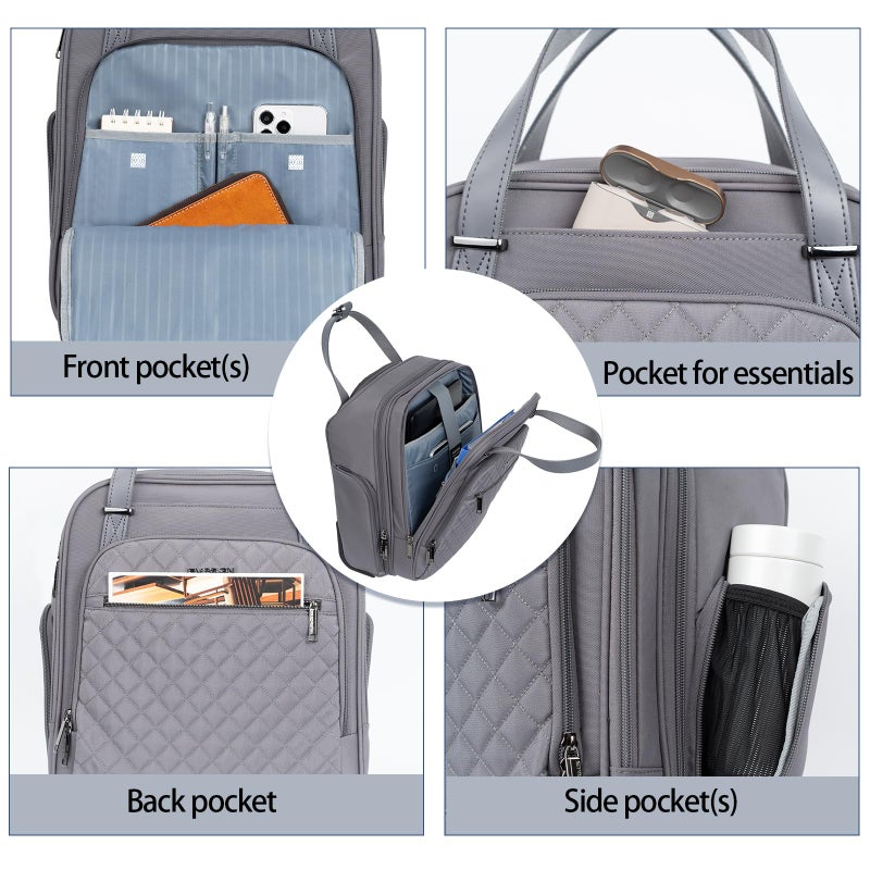 EMPSIGN Underseat Carry On Wheeled - 16" Carry on Bag with Wheels Multi-functional Lightweight Rolling Bag Overnight Weekender Small Suitcase for Women Men Travel Business, Dark Grey - Image 5