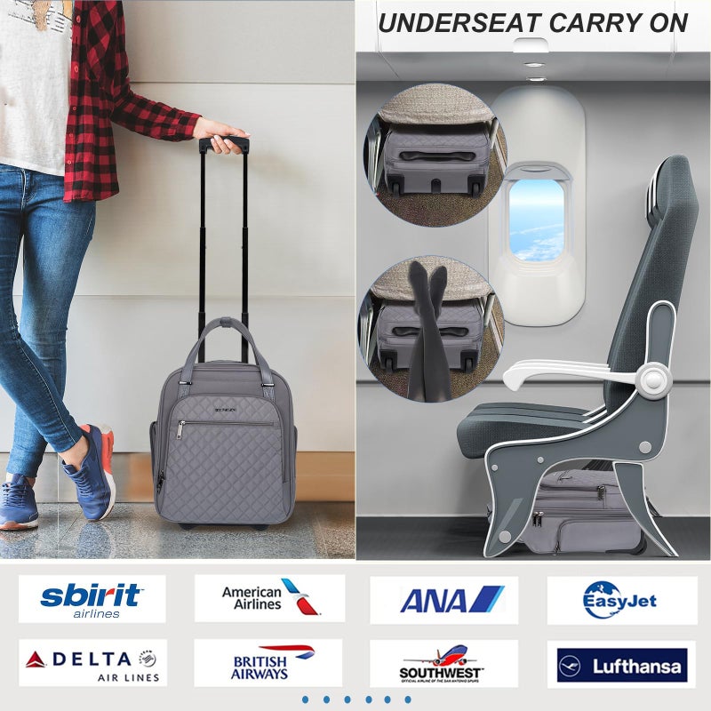 EMPSIGN Underseat Carry On Wheeled - 16" Carry on Bag with Wheels Multi-functional Lightweight Rolling Bag Overnight Weekender Small Suitcase for Women Men Travel Business, Dark Grey - Image 3