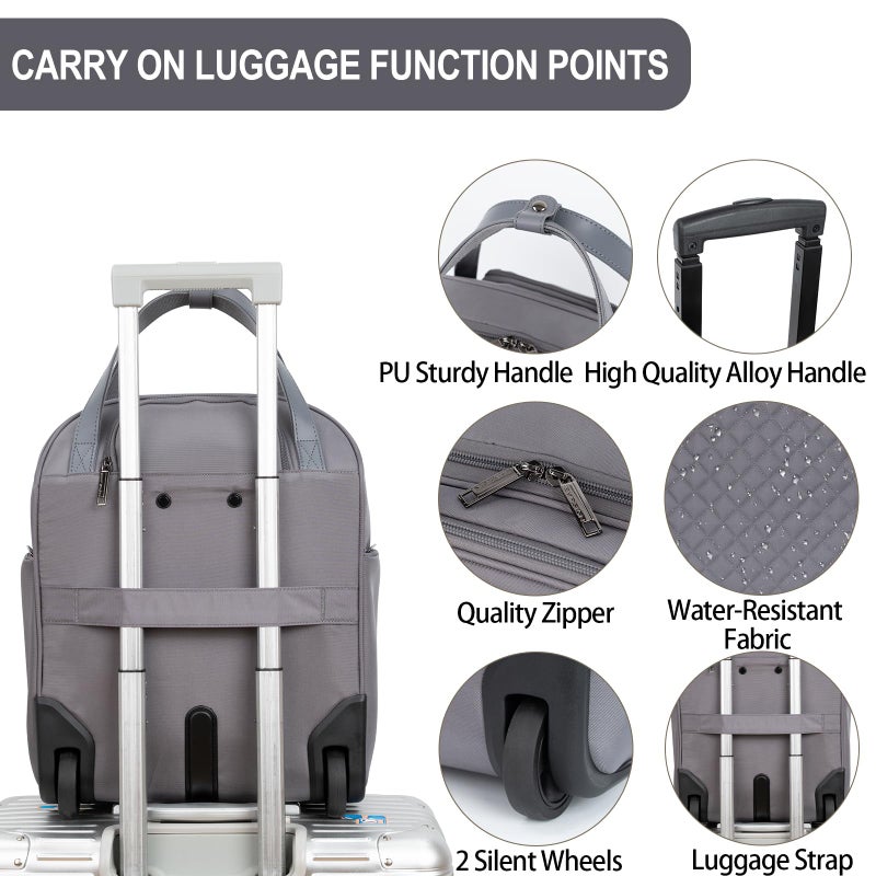 EMPSIGN Underseat Carry On Wheeled - 16" Carry on Bag with Wheels Multi-functional Lightweight Rolling Bag Overnight Weekender Small Suitcase for Women Men Travel Business, Dark Grey - Image 4