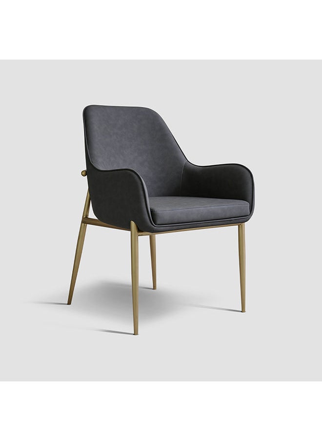 AL HUZAIFA FURNITURE - Mister Dining Chair In Dark Grey Recycle Leather And Copper Brush Stainless Steel Legs - Image 1
