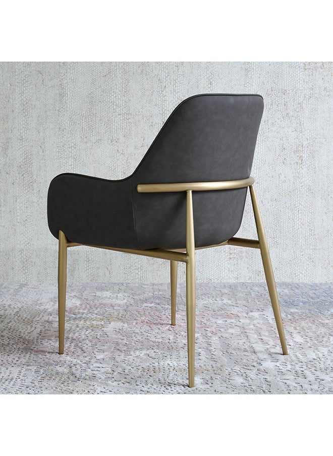 AL HUZAIFA FURNITURE - Mister Dining Chair In Dark Grey Recycle Leather And Copper Brush Stainless Steel Legs - Image 1