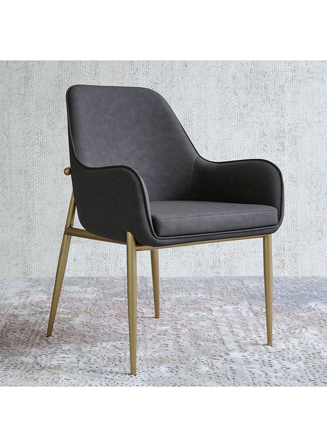 AL HUZAIFA FURNITURE - Mister Dining Chair In Dark Grey Recycle Leather And Copper Brush Stainless Steel Legs - Image 1