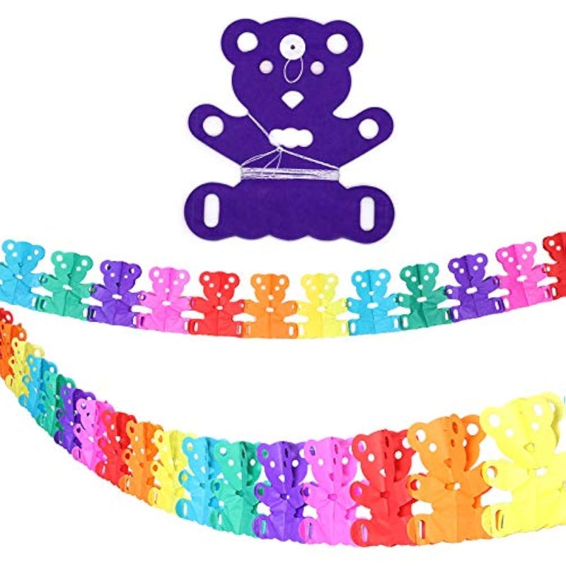 Binpeng 4 Pack Party Supplies 3D Pull flower Banners Garland for Kids Party Colorful Rainbow Tissue Paper Decorations Little Bear Shape