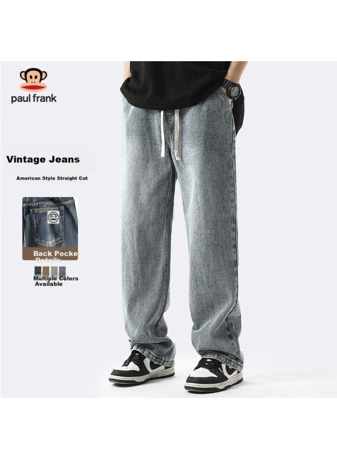 Paul Frank Men's Spring Straight-leg Pants Loose Fit New Trendy Casual American Style Autumn Winter Denim Jeans Youth Long Pants - Image 1