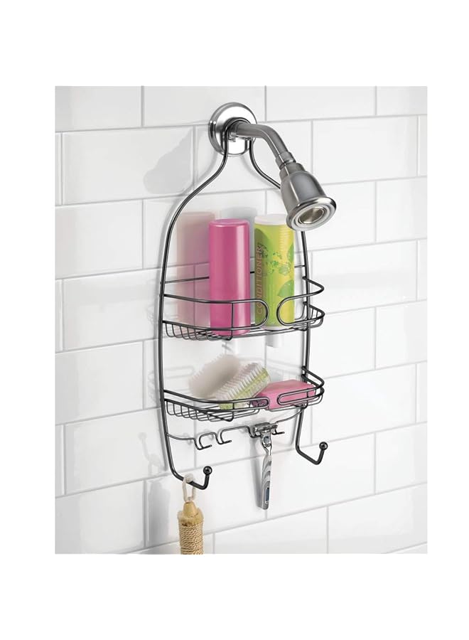 InterDesign Neo Bathroom Shower Caddy With Hooks For Razors Towels And Fits Most Shower Heads Matte Black - Image 3