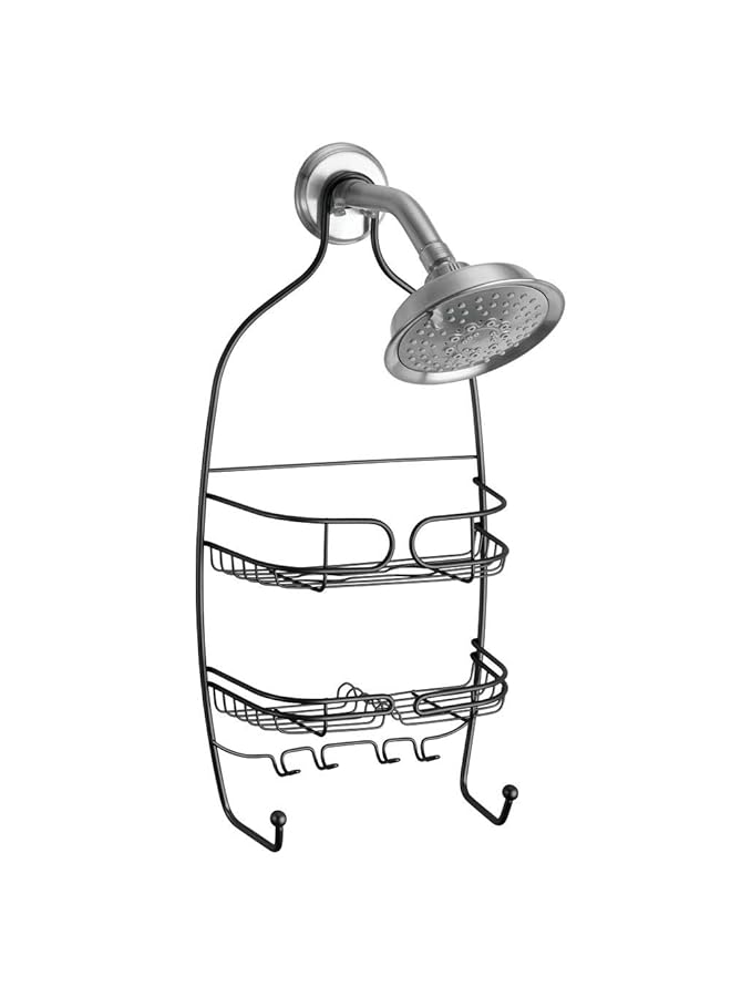 InterDesign Neo Bathroom Shower Caddy With Hooks For Razors Towels And Fits Most Shower Heads Matte Black - Image 4