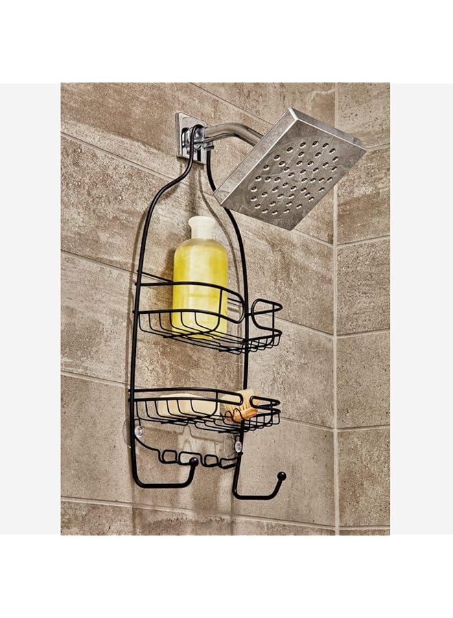 InterDesign Neo Bathroom Shower Caddy With Hooks For Razors Towels And Fits Most Shower Heads Matte Black - Image 2