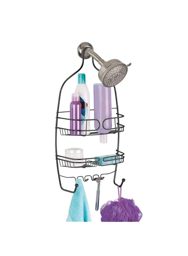 InterDesign Neo Bathroom Shower Caddy With Hooks For Razors Towels And Fits Most Shower Heads Matte Black - Image 1