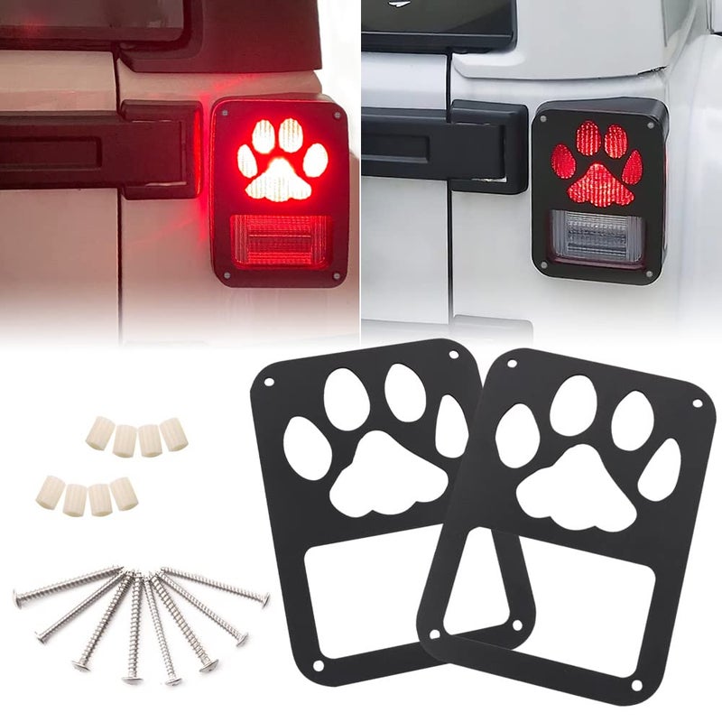 MEALAM Tail Light Cover Compatible with Jeep Wrangler JKJKU 20072018 Taillight Cover Guard with Dog Paw Shape Decorative Protector Exterior Accessories 1 Pair