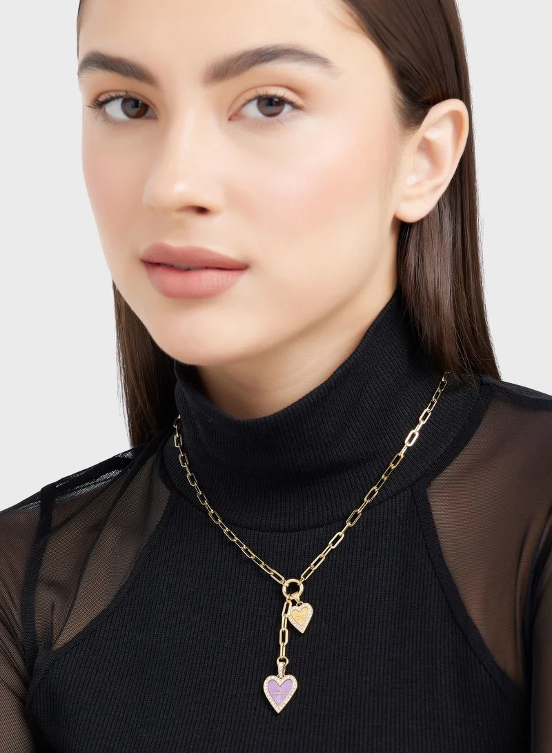 GUESS Double Heart Paperlinks Chain Necklace