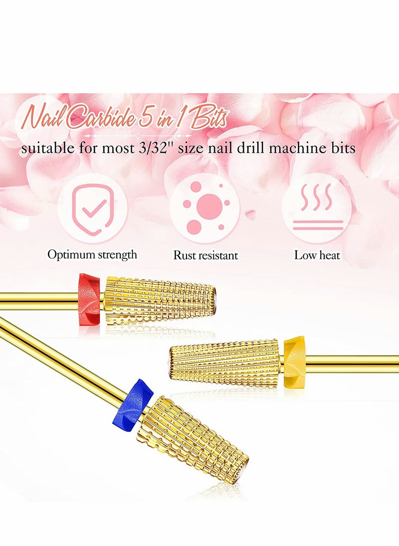 Generic - Carbide Nail Drill Bit Use for both Left to Right Handed, 3/32 Inch Nail Bit for Fast Remove Acrylic Gel Nail 3 Pieces Nail Carbide 5 in 1 Bit Multi-function Tapered Shaping Nail Drill - Image 1