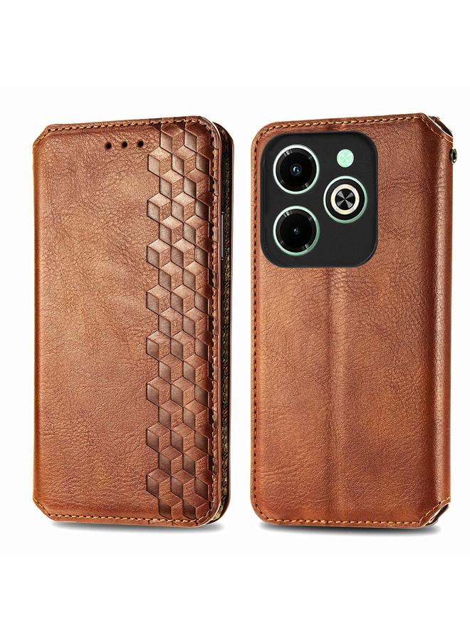 جرين تايجر جراب لهاتف Infinix Hot 40i، جراب هاتف جلدي مغناطيسي مضغوط بشبكة مكعبة - Image 1