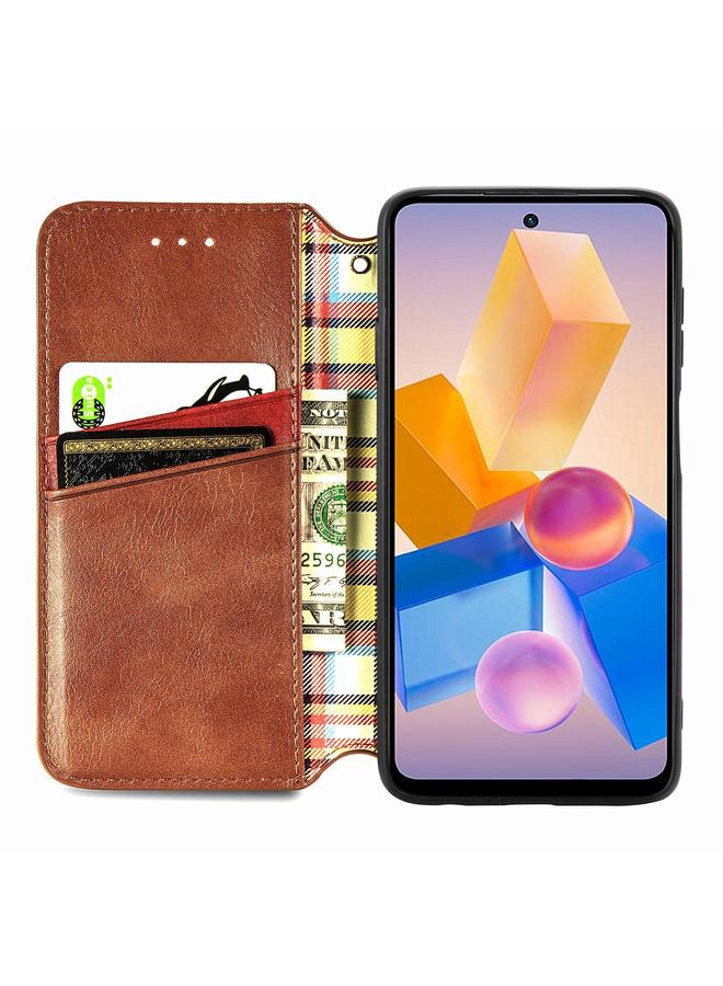 جرين تايجر جراب لهاتف Infinix Hot 40i، جراب هاتف جلدي مغناطيسي مضغوط بشبكة مكعبة - Image 4