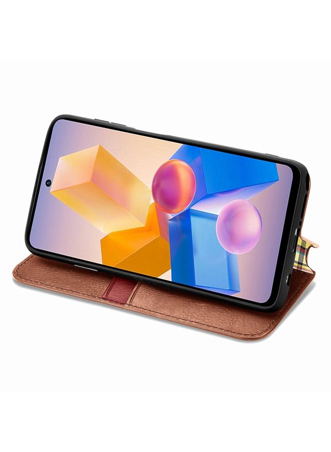 جرين تايجر جراب لهاتف Infinix Hot 40i، جراب هاتف جلدي مغناطيسي مضغوط بشبكة مكعبة - Image 5