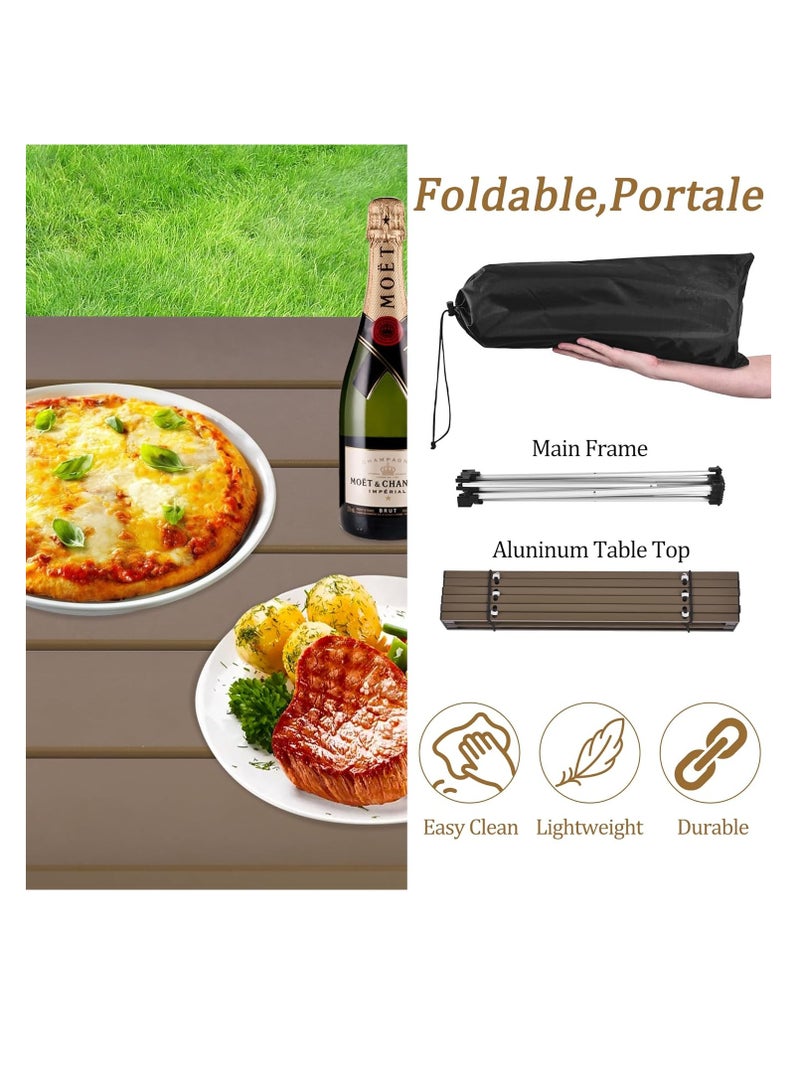 Loquat Large Folding Camping Table with Aluminum Table Top, Beach Table for Sand with Carrying Bag,Prefect for Outdoor, Picnic, BBQ, Cooking, Festival (Brown) - Image 3