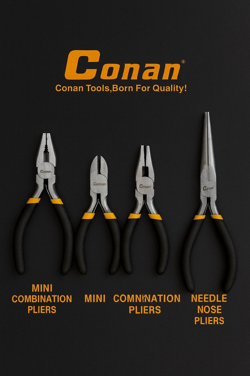 Conan 4 Pieces – Conan Mini Combination & Needle Nose Pliers Set CRV 4.5 Inch - Image 1