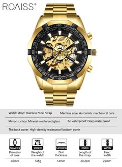roaiss Men's Stainless Steel Strap Mechanical Watch Analog Display Round Black Dial with Hollow Pattern Decoration Waterproof Luminous Wristwatch as Gift for Men  - Image 3