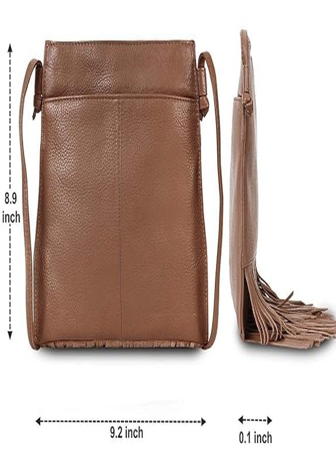 RUSTIC TOWN Full Grain Leather Fringe Shoulder Bag for Women - Latest Trendy Fashion Crossbody Sling Bag for Girls (Brown) - Image 3