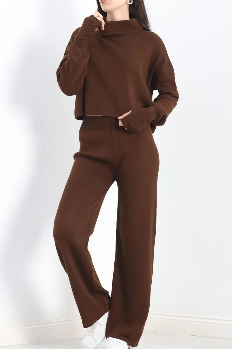 Hilal Giyim Double Crop Knitwear Set Light Brown - 15282.1766.