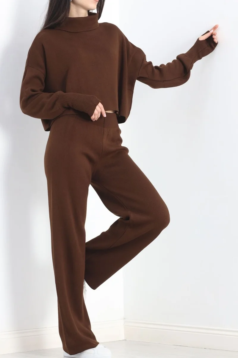 Hilal Giyim Double Crop Knitwear Set Light Brown - 15282.1766.