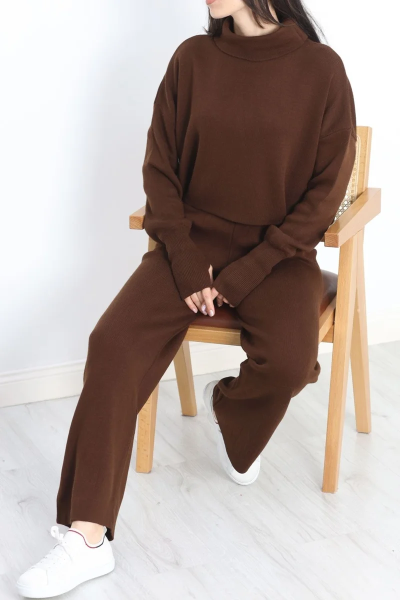 Hilal Giyim Double Crop Knitwear Set Light Brown - 15282.1766.