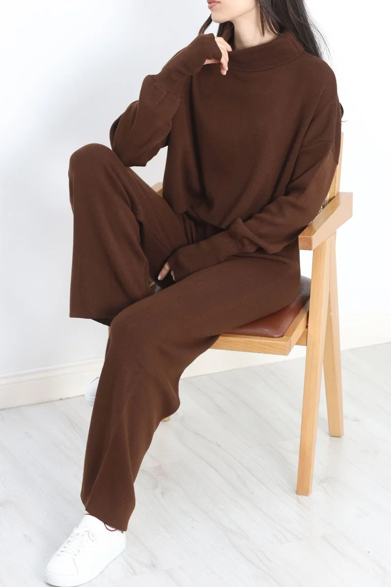 Hilal Giyim Double Crop Knitwear Set Light Brown - 15282.1766.
