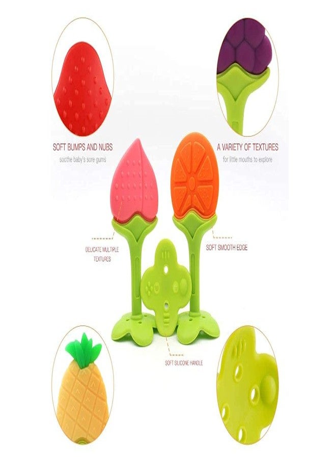 First Trend Baby Teething Toys for Newborn Infant, BPA Free Safe Silicone Fruit Baby Teethers for Babies 0-6 Months 6-12 Months (Pack of 2) (Apple,Strawberry) - Image 2