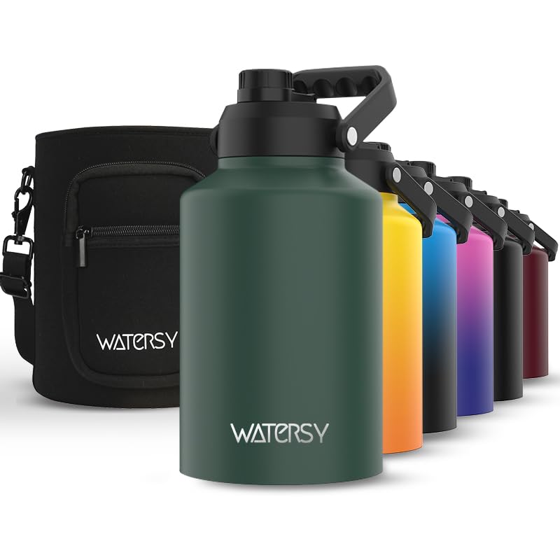 WATERSY 1 Gallon Water Bottle Insulated(Cold for 48 Hrs),BPA Free&Leak Proof,128oz Stainless Steel Water Jug,Big thermo,Large Water Bottle with Handle for Gym,Hiking,Camping&Travel,Dark Green - Image 1
