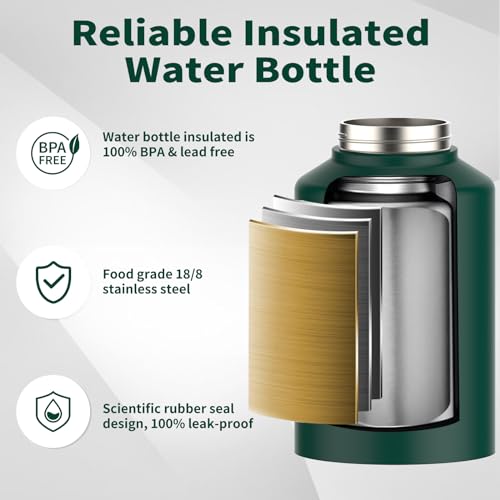 WATERSY 1 Gallon Water Bottle Insulated(Cold for 48 Hrs),BPA Free&Leak Proof,128oz Stainless Steel Water Jug,Big thermo,Large Water Bottle with Handle for Gym,Hiking,Camping&Travel,Dark Green - Image 3