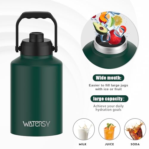 WATERSY 1 Gallon Water Bottle Insulated(Cold for 48 Hrs),BPA Free&Leak Proof,128oz Stainless Steel Water Jug,Big thermo,Large Water Bottle with Handle for Gym,Hiking,Camping&Travel,Dark Green - Image 5