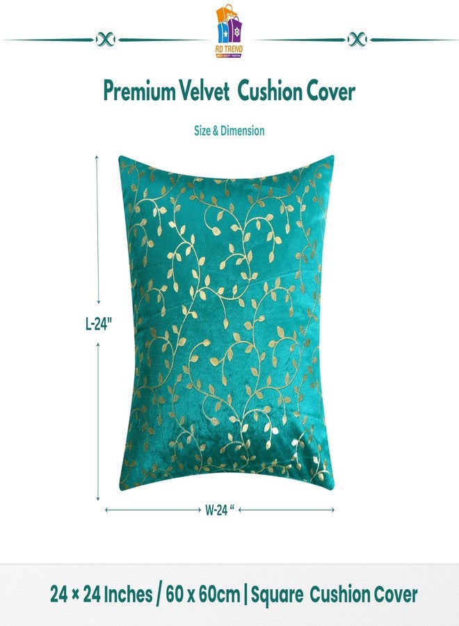 RD TREND Velvet Cushion Covers, 60 x 60 cm/24 x 24 inches,Pack of 2,250 TC, Back Zipper (Sea Green) - Image 2