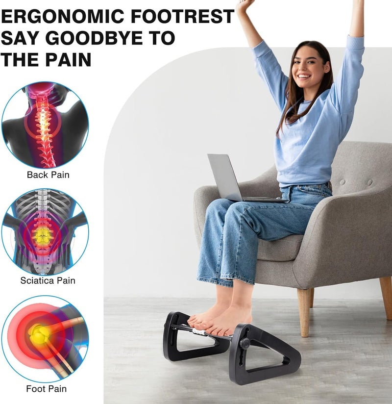FWQPRA Foot Rest Six Height Adjustable Foot Rest for Under Desk at Work Ergonomic Foot Stool for Under Office Desk Under Desk Footrest with Foot Massage Roller for Leg Rest Black - Image 4
