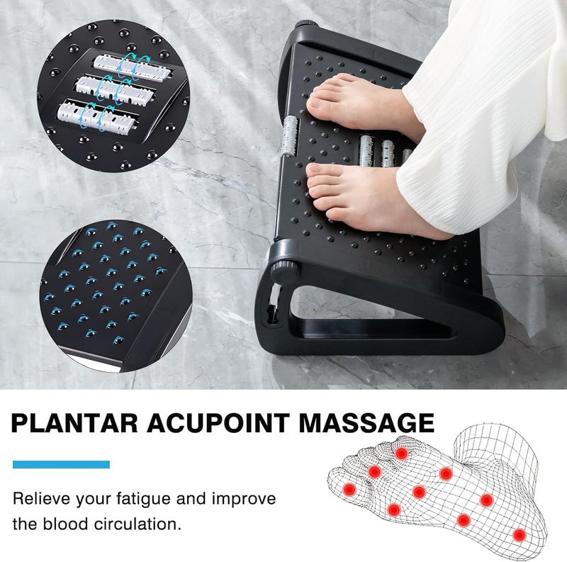 FWQPRA Foot Rest Six Height Adjustable Foot Rest for Under Desk at Work Ergonomic Foot Stool for Under Office Desk Under Desk Footrest with Foot Massage Roller for Leg Rest Black - Image 5