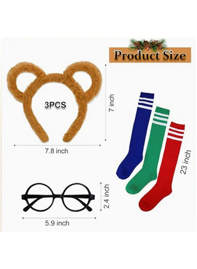 Yolyoo 7-piece Chipmunk Costume Set Includes Chipmunk Ears Headband, Black Round Frame Glasses and Knee High Socks for Teen Adults Halloween Party Animal Costume Accessories - Image 3