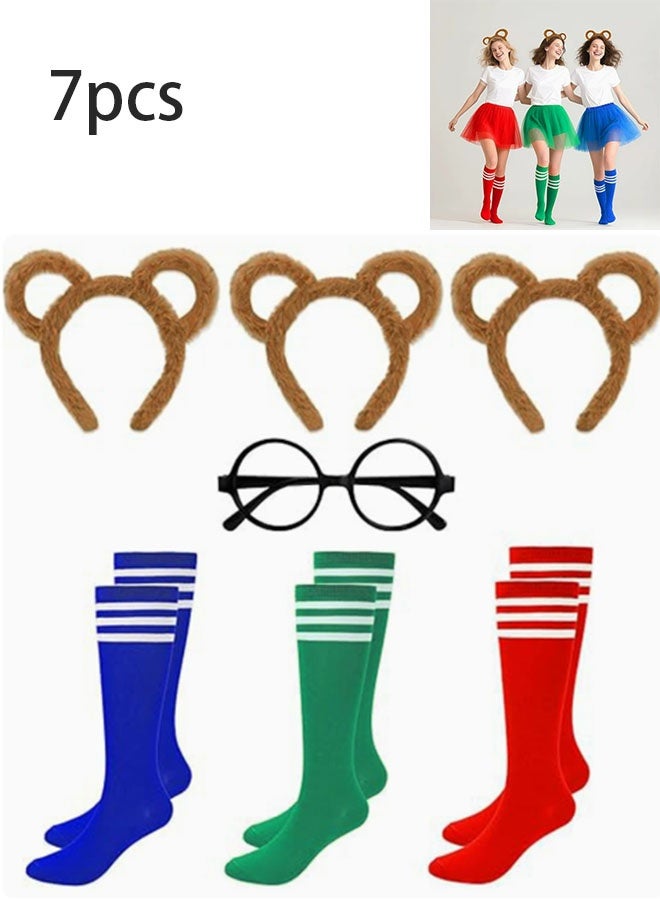 Yolyoo 7-piece Chipmunk Costume Set Includes Chipmunk Ears Headband, Black Round Frame Glasses and Knee High Socks for Teen Adults Halloween Party Animal Costume Accessories - Image 1