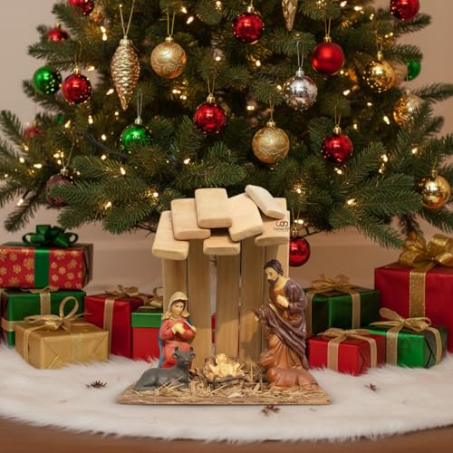 Salvus APP SOLUTIONS Sacred Harmony: Resin 5-Pcs Nativity Set with Wooden Hut - A Timeless Symbol of Christmas Tradition (Multicolor_8x8 Inch) - Image 3