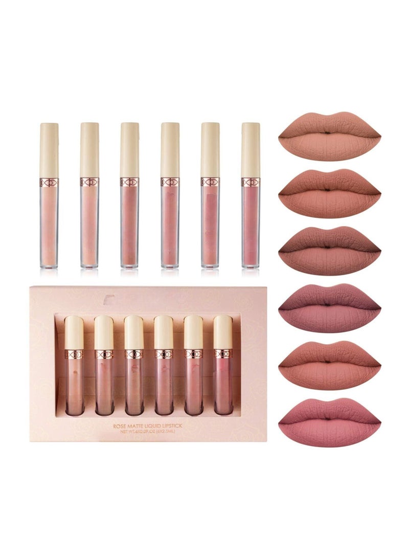 SYOSI 6 Pcs Nude Lipstick Set, Matte Liquid Lipstick Set Long-Lasting Wear Non-Stick Cup Not Fade Waterproof Lip Gloss Set for Women - Image 1