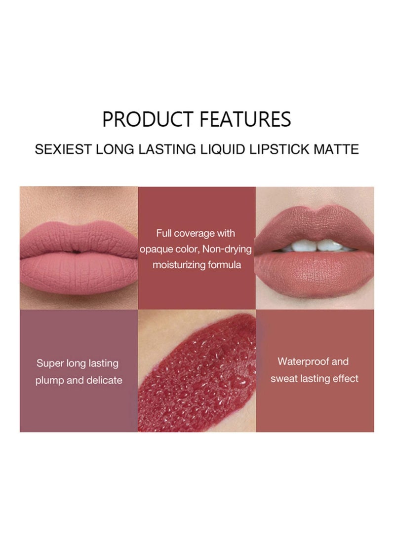 SYOSI 6 Pcs Nude Lipstick Set, Matte Liquid Lipstick Set Long-Lasting Wear Non-Stick Cup Not Fade Waterproof Lip Gloss Set for Women - Image 4