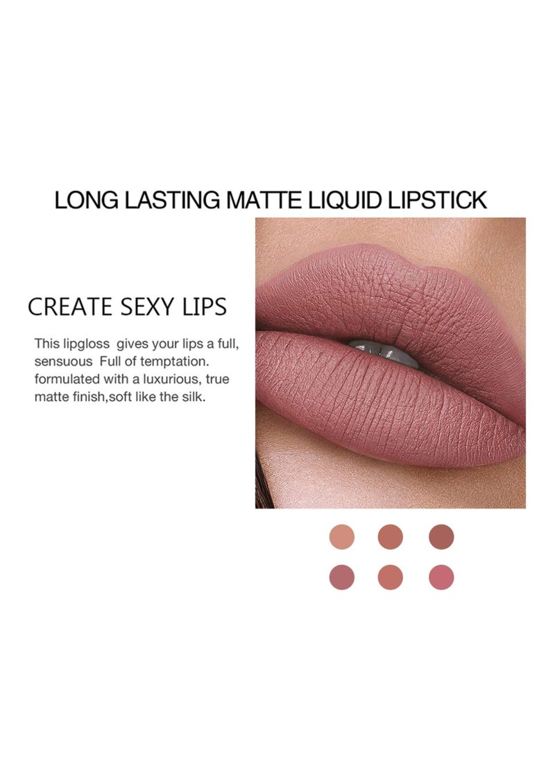 SYOSI 6 Pcs Nude Lipstick Set, Matte Liquid Lipstick Set Long-Lasting Wear Non-Stick Cup Not Fade Waterproof Lip Gloss Set for Women - Image 5
