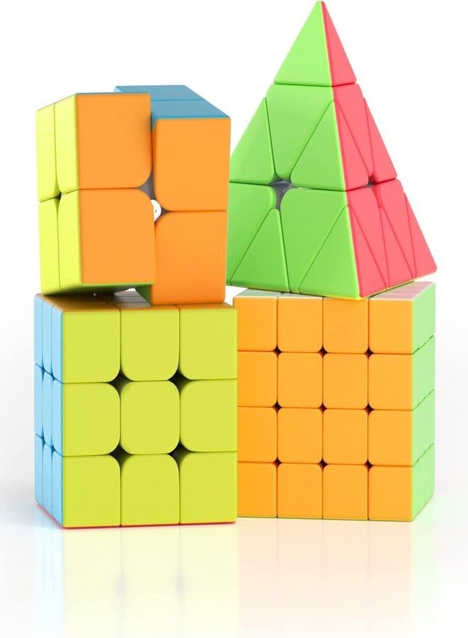 AUTHFORT Peed Cube Set, Stickerless Magic Cube Set Of 2X2X2 3X3X3 4X4X4 & Pyramid Frosted Puzzle Cube (Combo Of 2-3-4- Pyramidcube), Kid - Image 1