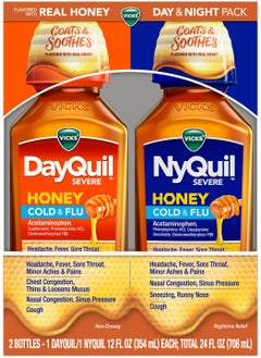 Vicks DayQuil And NyQuil Cold And Flu Acetaminophen, 2 X 12 Fl.oz  - Image 1