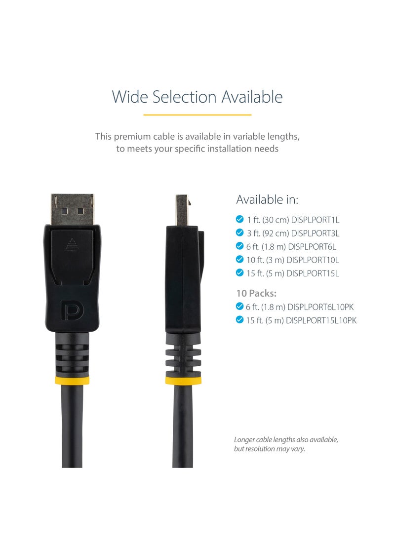 Startech.com StarTech.com 15 ft DisplayPort 1.2 Cable with Latches - 4K x 2K (4096 x 2160) @ 60Hz - DPCP & HDCP - Male to Male DP Video Monitor Cable (DISPLPORT15L), Black  - Image 4