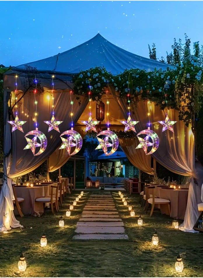مودي أضواء ستائر رمضان، سلسلة أضواء على شكل هلال ونجوم بطول 4 أمتار، 220-240 فولت، IP44، 126 مصباح LED، قابس أوروبي، قابلة للتوصيل، إضاءة بيضاء دافئة/محايدة/باردة أو RGB، ديكورات للنوافذ والجدران في مهرجانات الكريسماس - Image 3